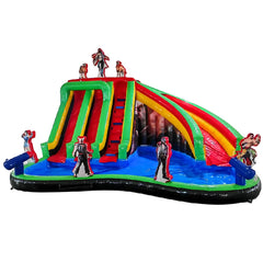 Megastar Wrestling Themed Water Park, Inflatable Outdoor Backyard Water Slide Splash Bouncer for Kids -8 x 7 x 6 M