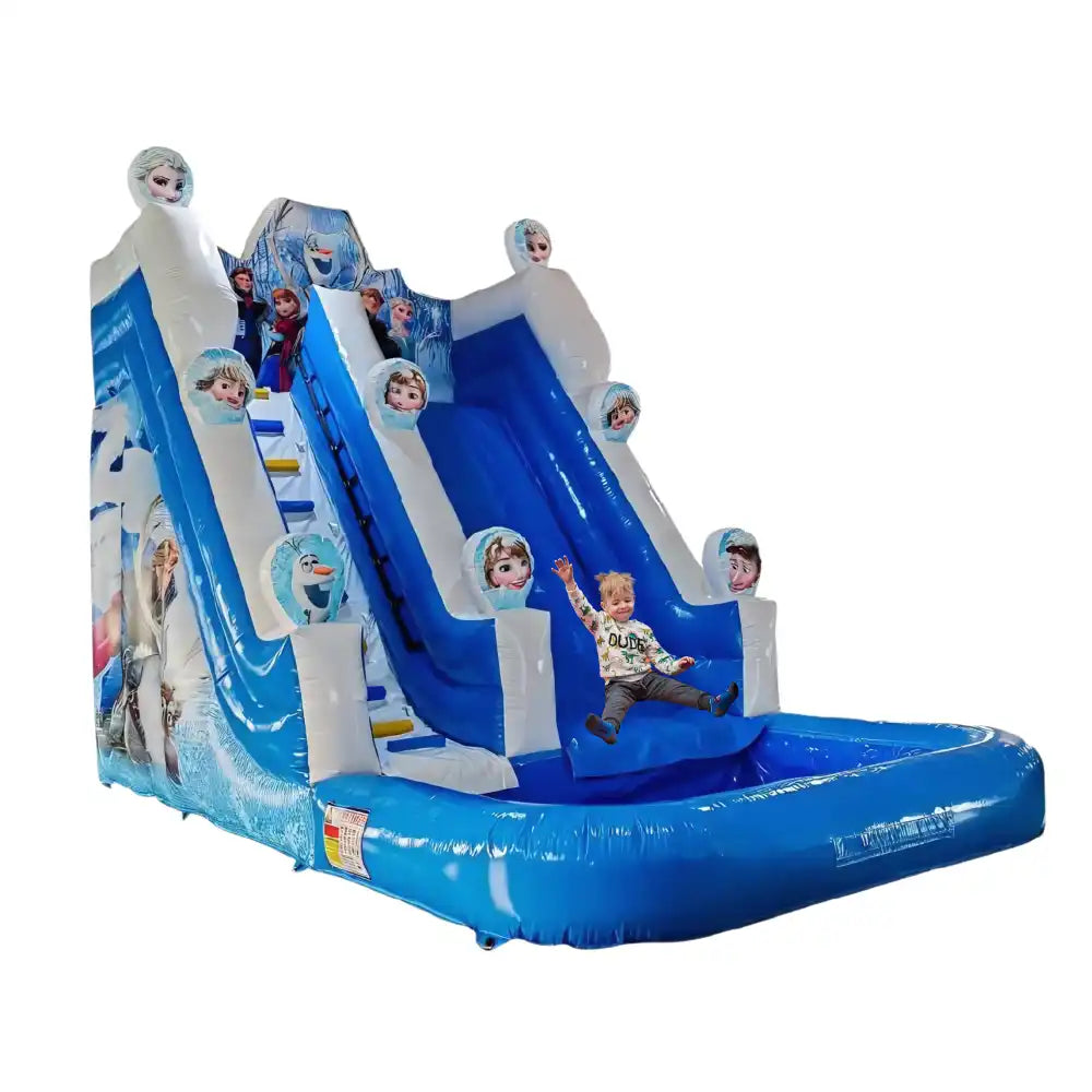 Inflatable slide with Frozen theme and child playing