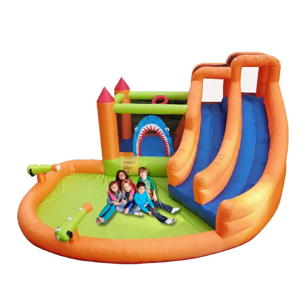 Kids sitting in the Inflatable Double Slide Splash Castle
