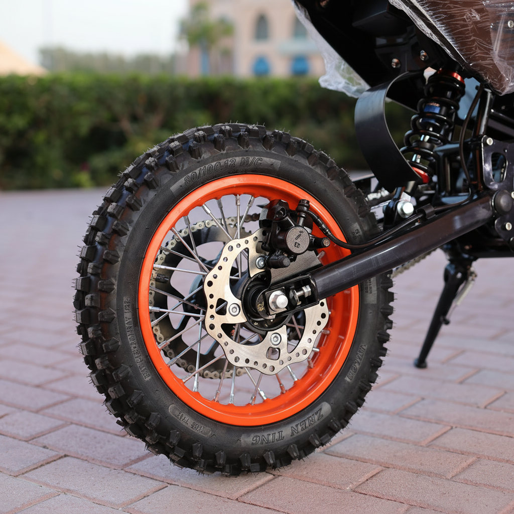  motorcycle wheel with orange rim