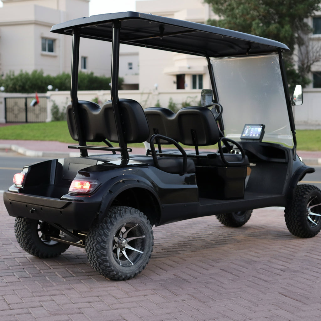 Black Keon lifted suspension golf cart rear view