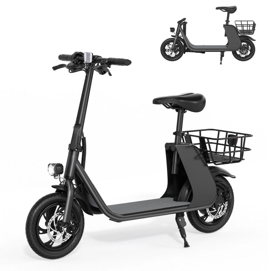 Megawheels SPEEDX2 Plus Carbon Alloy Electric Scooter 36V Ebike With Seat & Rear Basket