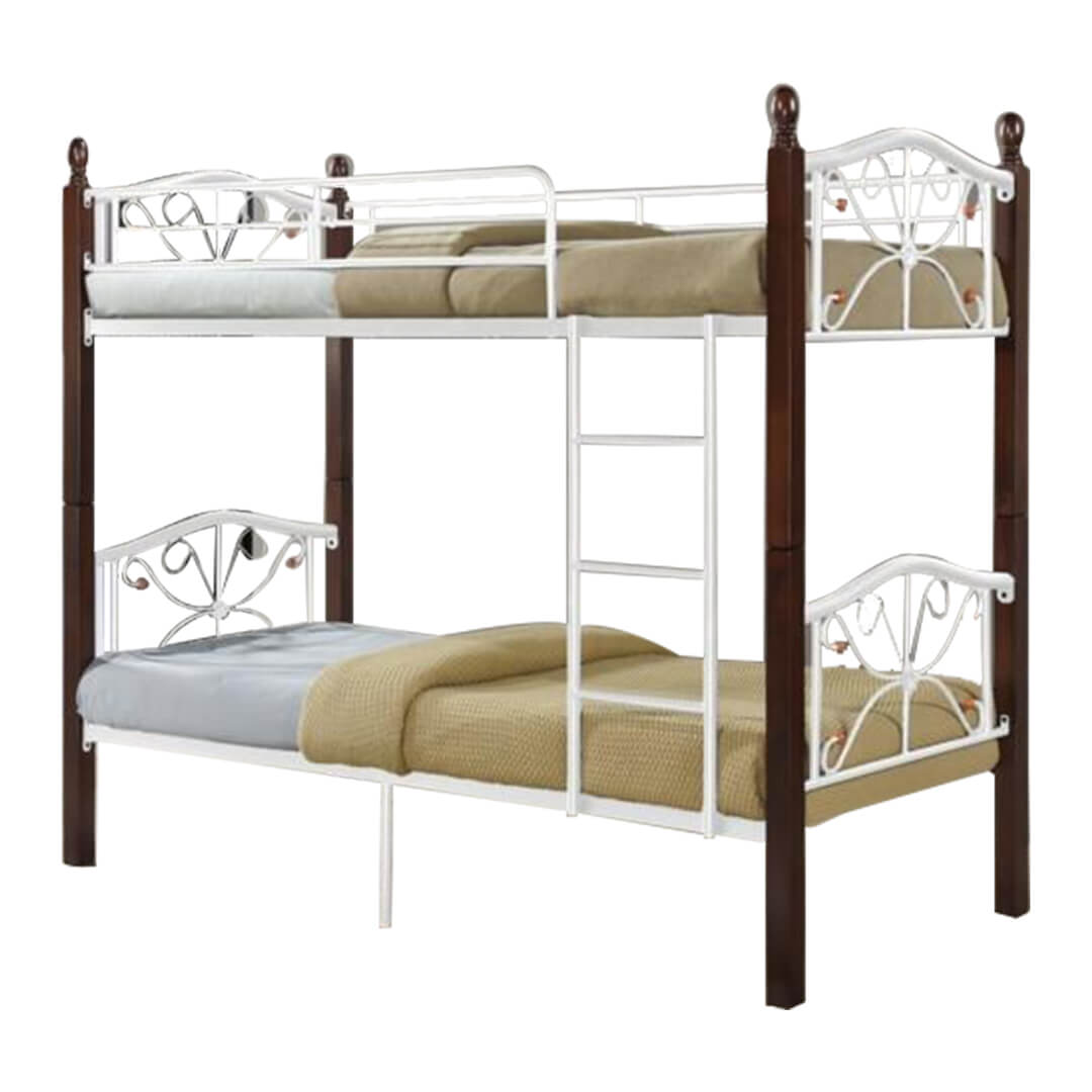 "Megastar Twin Bunk Bed Study Metal Bed Frame with Ladder and Safety Rails Home Bedroom Furniture Space Saving Design for Kids , Adults ,Students ,Boys and Girls -white