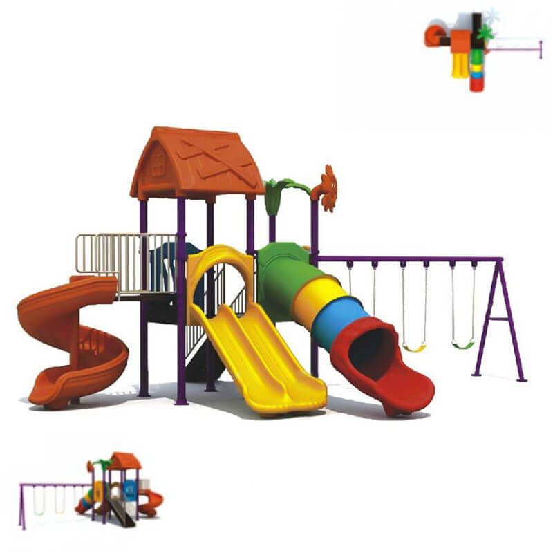 Megastar Hilltop Tower Tunnel Slide & Triple swing Outdoor Playset Playground for kids -715 x 560 x 400 cm