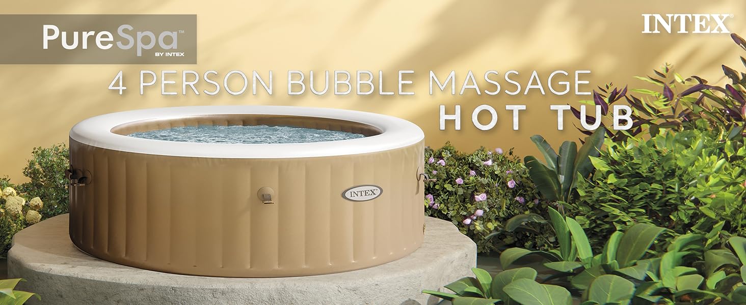 INTEX PureSpa 4 Person Bubble Massage Inflatable Hot Tub Spa Bundled and Adjustable Headrest