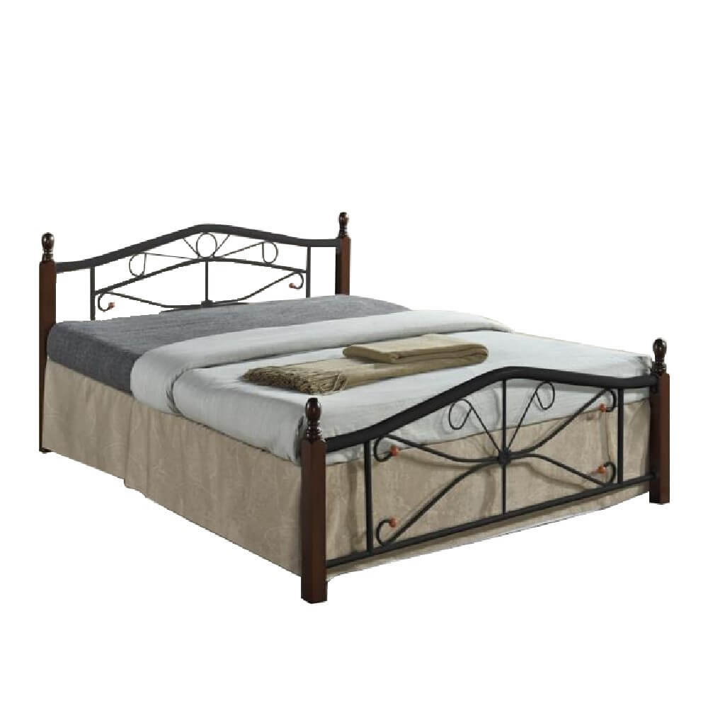Megastar Wooden Steel King Size Bed without Mattress, Natural Brown Legs -150x190 cm-brown