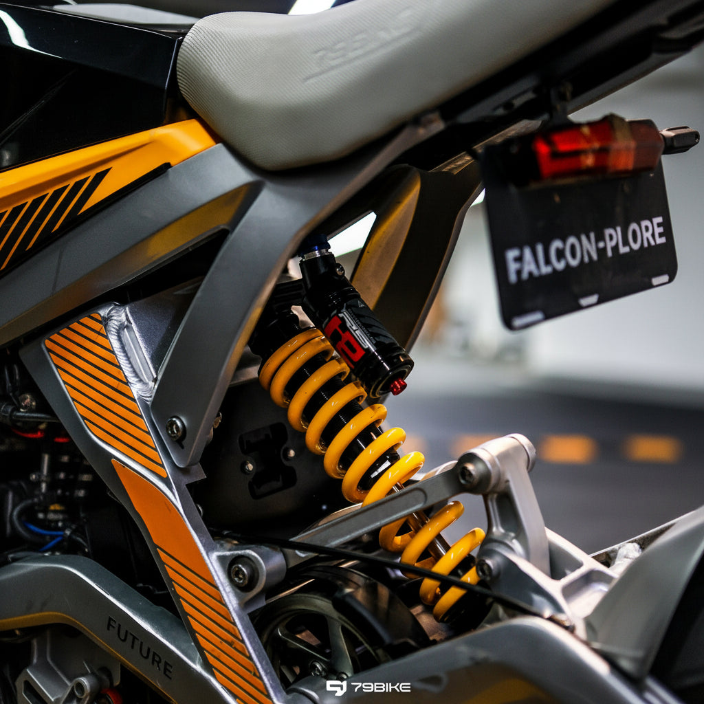 Close-up of a motorcycle suspension system 