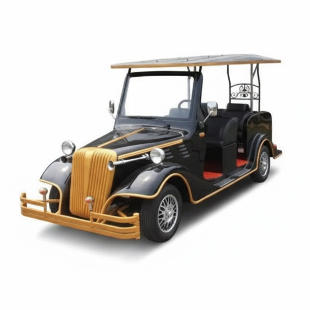 Vintage-style car with black and gold design