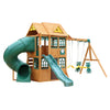 KidKraft Charleston Lodge Fort Wooden Outdoor Swing Set with green slide , SWINGS and tube.