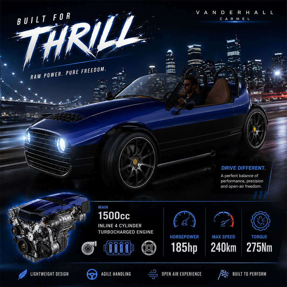 VANDERHALL Carmel at Rafplay – Luxury 3-Wheel Roadster in Dubai UAE