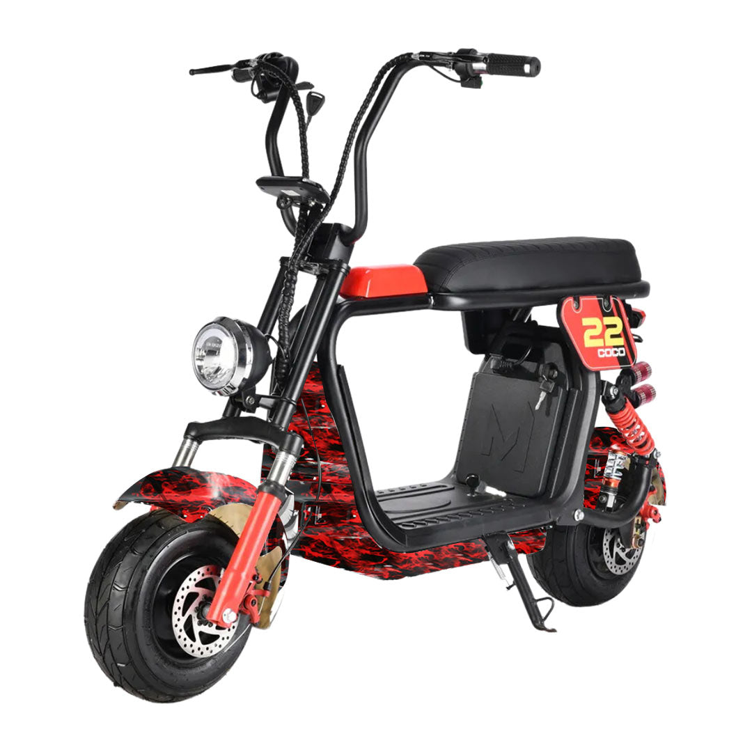 Electric Fat tyre harley scooter long seat  & removable battery- red black mix color