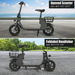 Megawheels SPEEDX2 Plus Carbon Alloy Electric Scooter 36V Ebike With Seat & Rear Basket