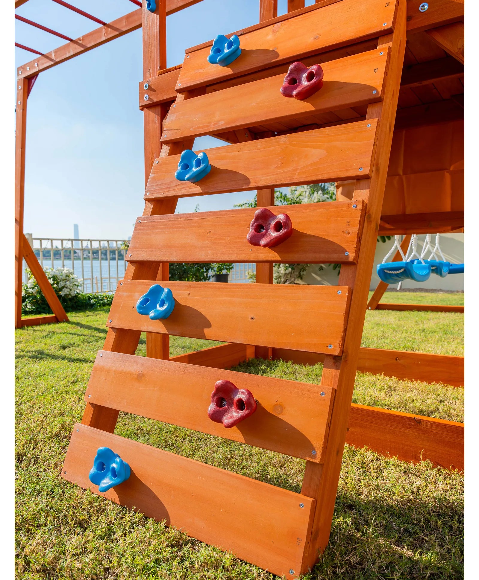 Megastars Dynamic Sports Olympia Wooden Swing Set and Monkey Bars with 8' Slide