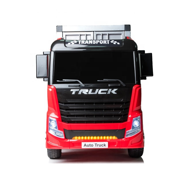 Front View of a Red Kids toy semi-truck ride-on vehicle