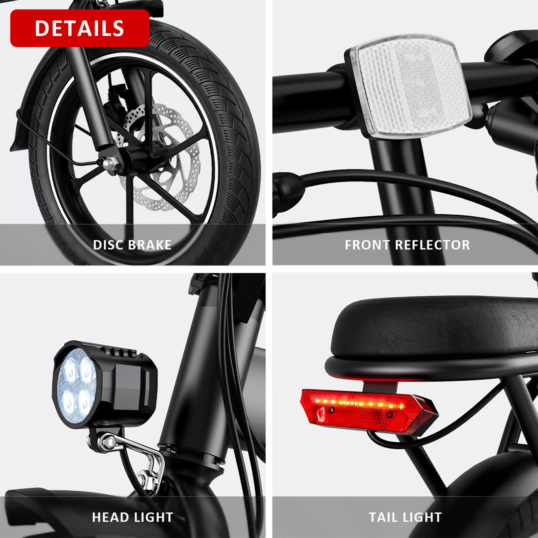 Megawheels Windstorm Carbon Alloy Foldable Ebike 48 V Series Black