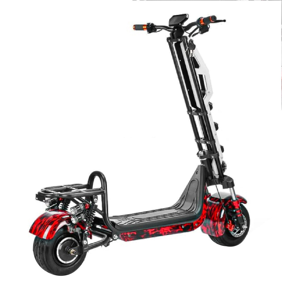 Fat tire foldable electric scooter 48 v with led smart lights - Flame red
