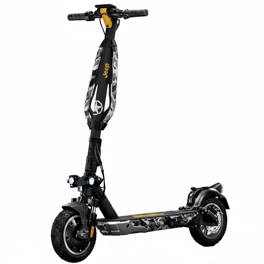 Side view showing the premium Black Jeep Urban Camou Electric Scooter design