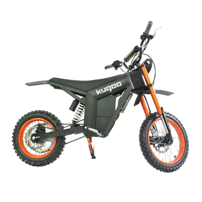Side view of the Kugoo electric bike with a black and orange design