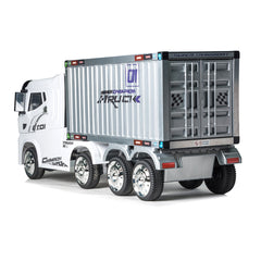 Back view of White Battery Towing Container Ride-On Truck 12v  for Kids with R C