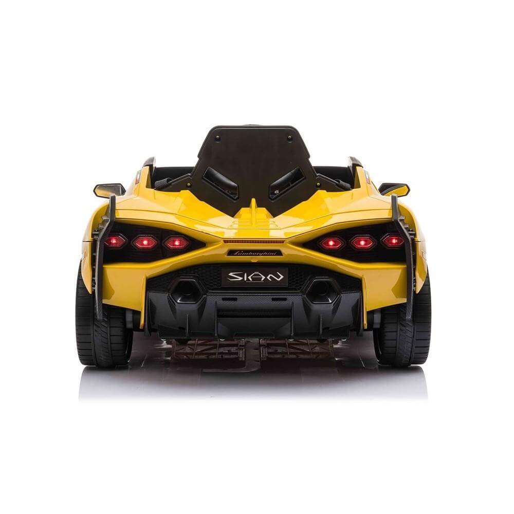 Yellow and black toy car with 'Sion' branding