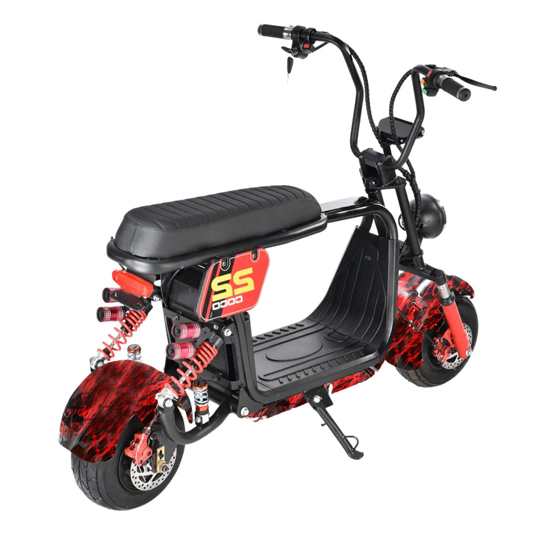 Electric Fat tyre harley scooter long seat  & removable battery- red black mix color