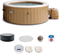 INTEX PureSpa 4 Person Bubble Massage Inflatable Hot Tub Spa Bundled and Adjustable Headrest