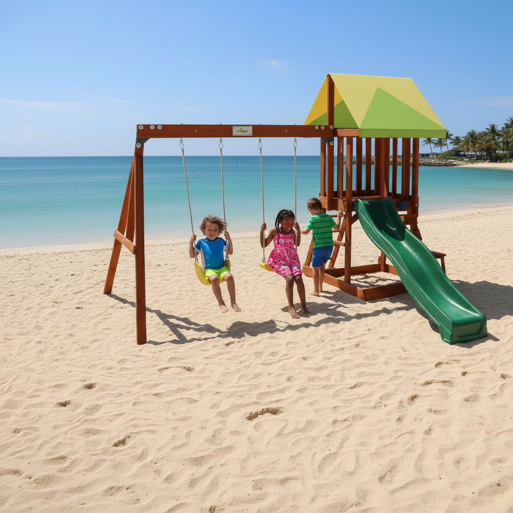 Kiddoro Mighty Jungle Swing & Slide Set near sea side