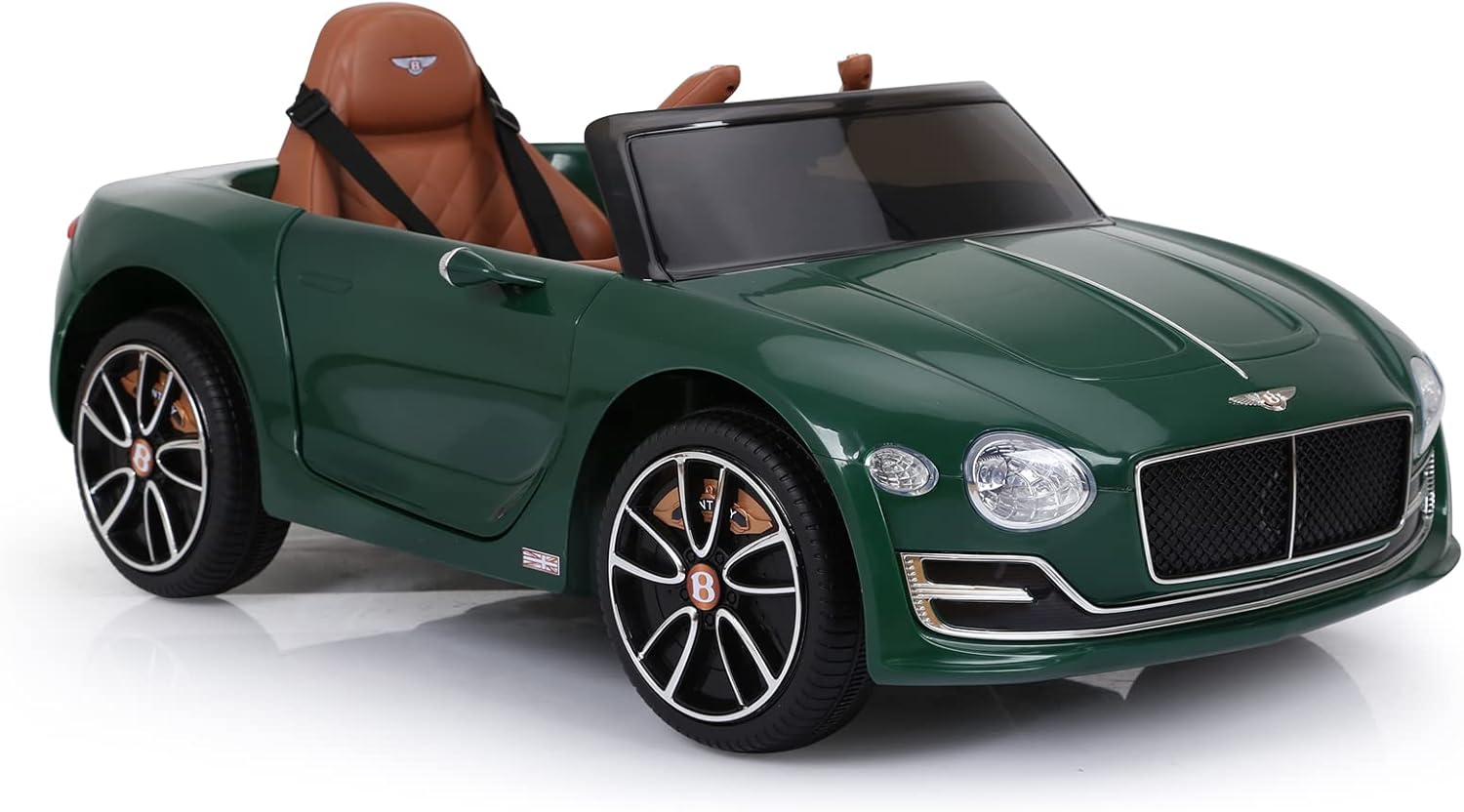 Green toy car with brown interior