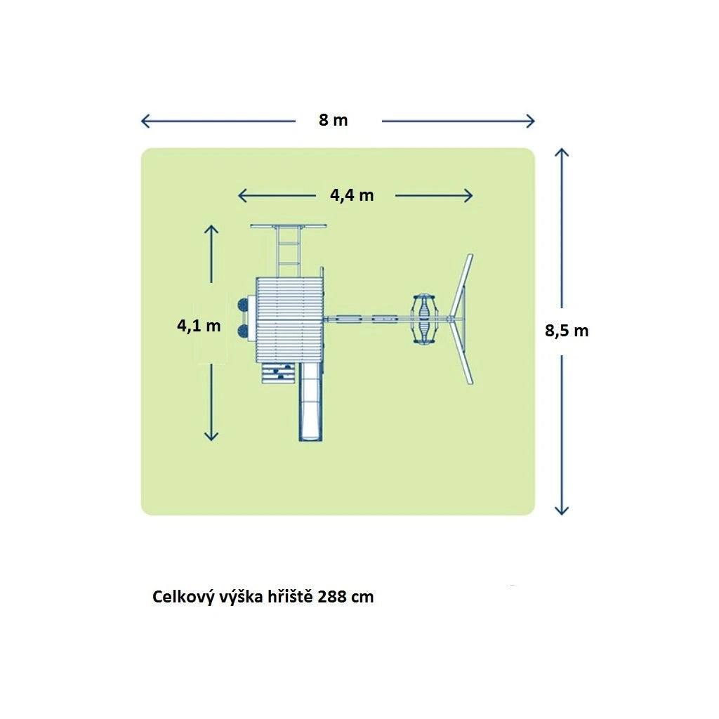 KidKraft Ridgeview Deluxe Clubhouse Technical drawing of a ski lift system with dimensions on a green background