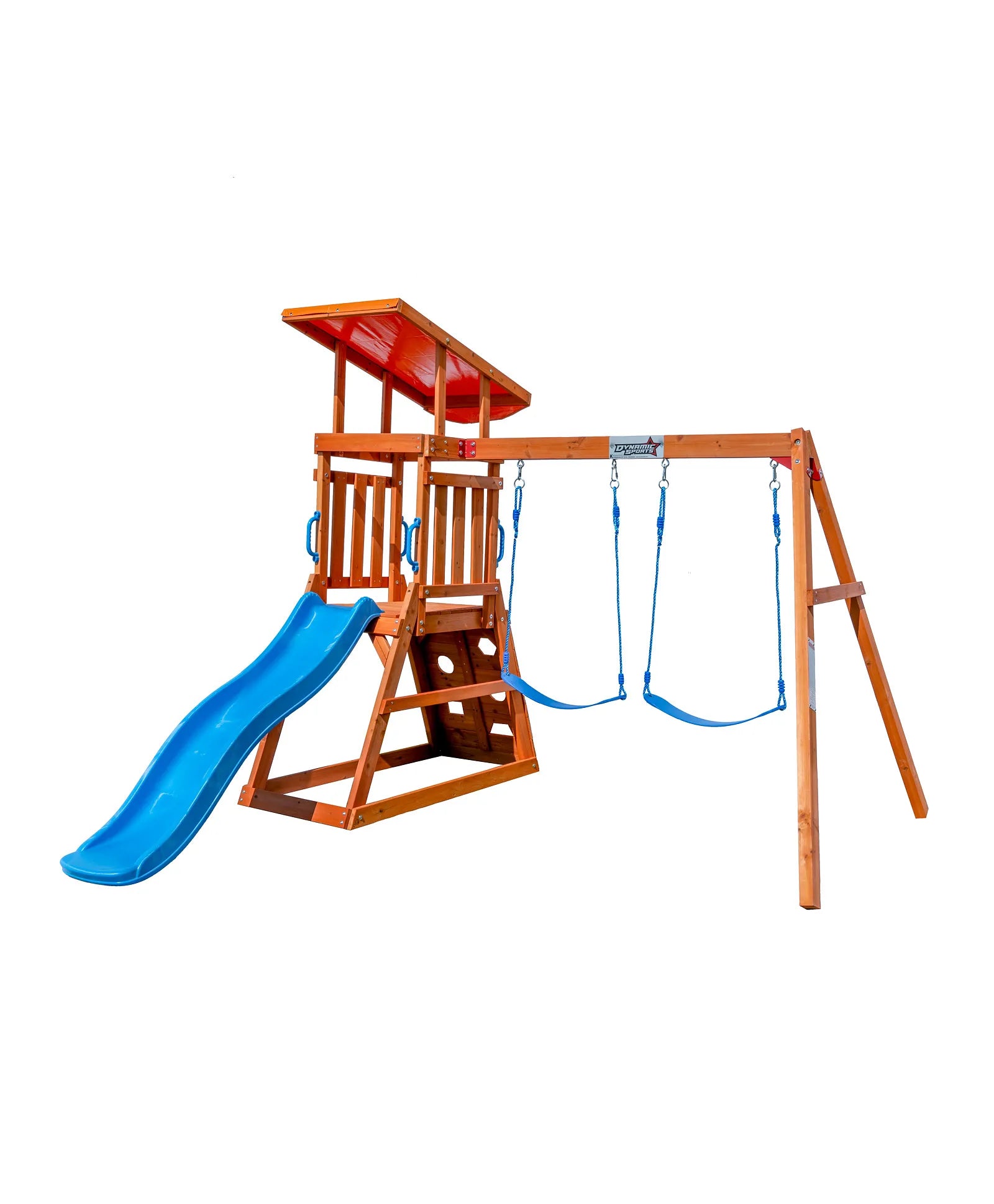 Front view of the Dynamic Sports Arabian Cat Wooden Swing Set