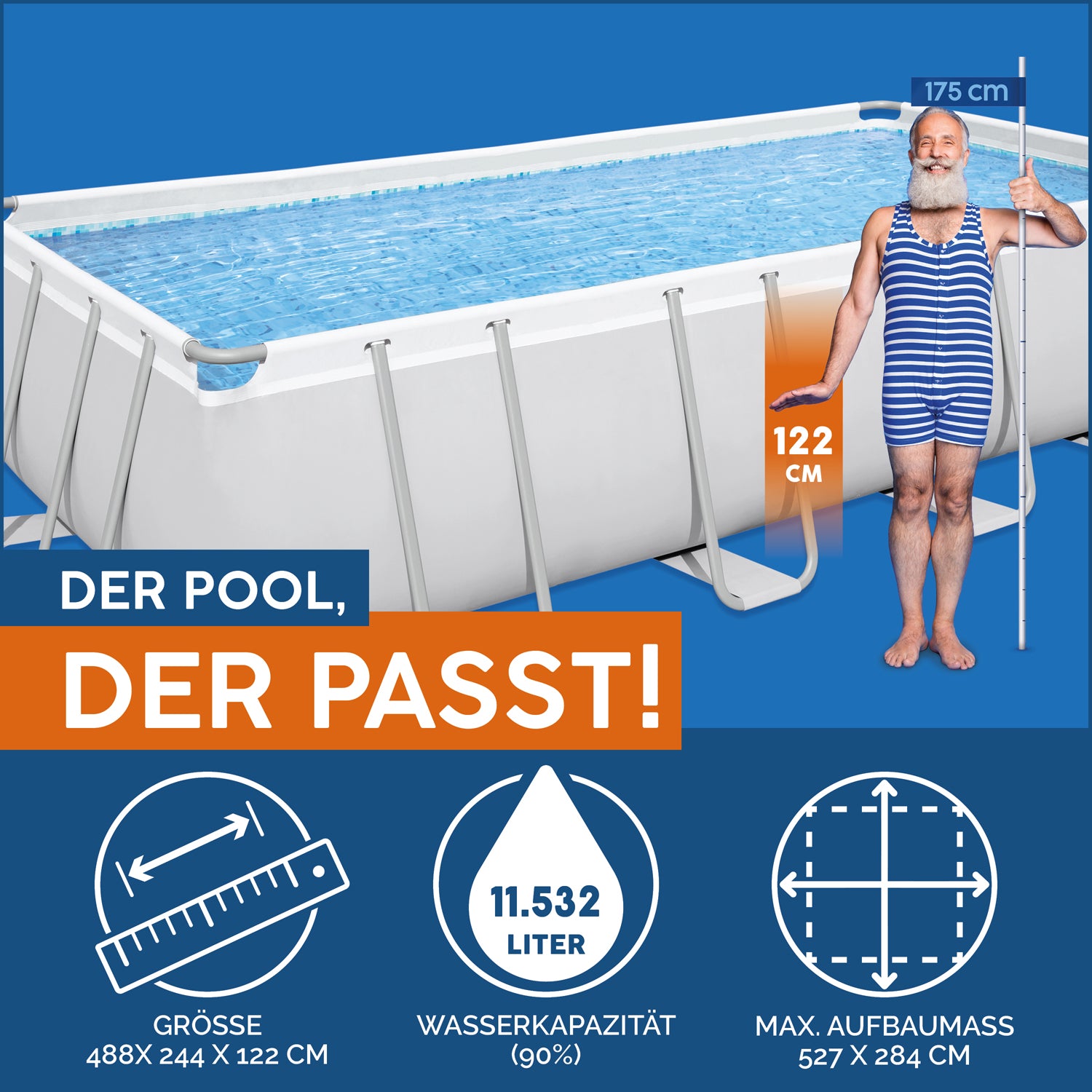 Bestway 16’ X 8’ X 48” Portable Set Power Steel Rectangular Swimming Pool