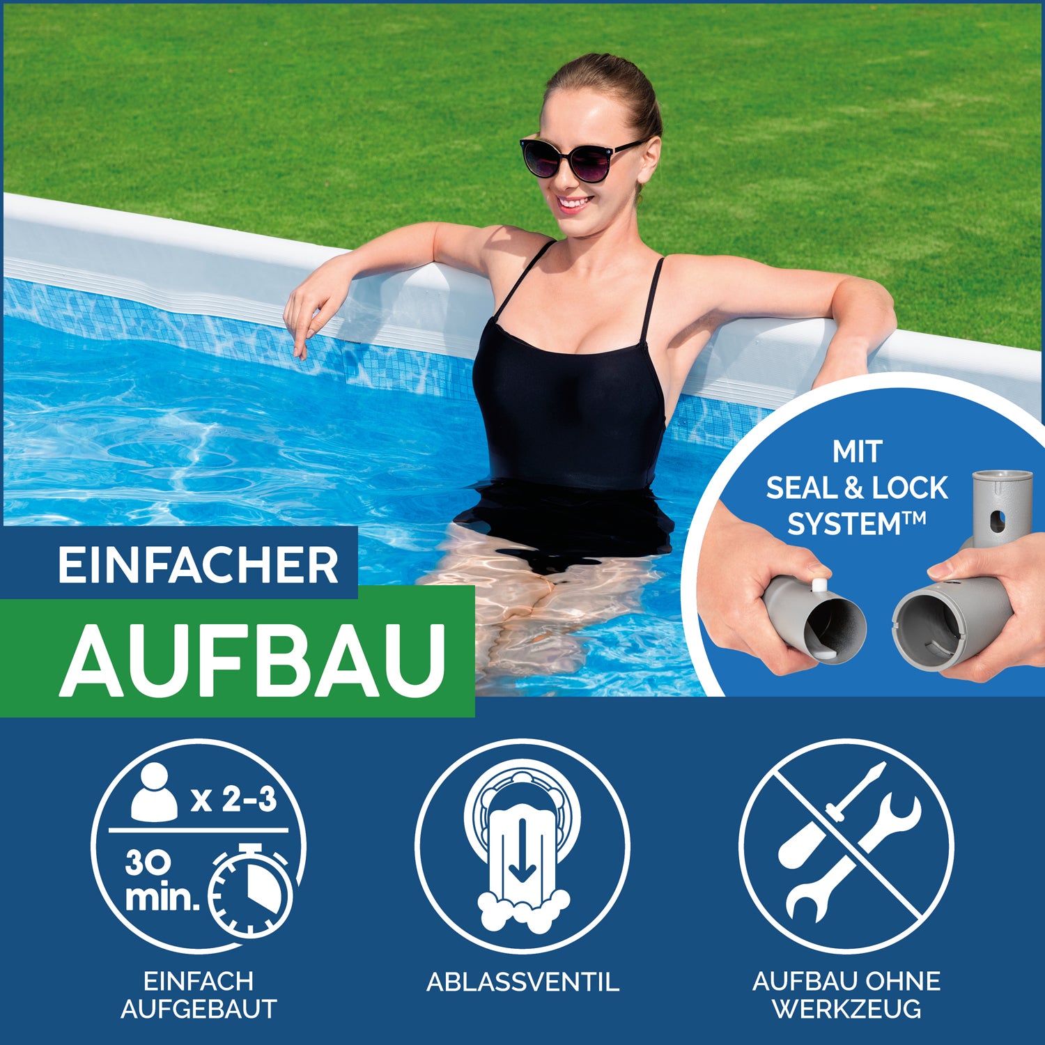 Bestway 16’ X 8’ X 48” Portable Set Power Steel Rectangular Swimming Pool