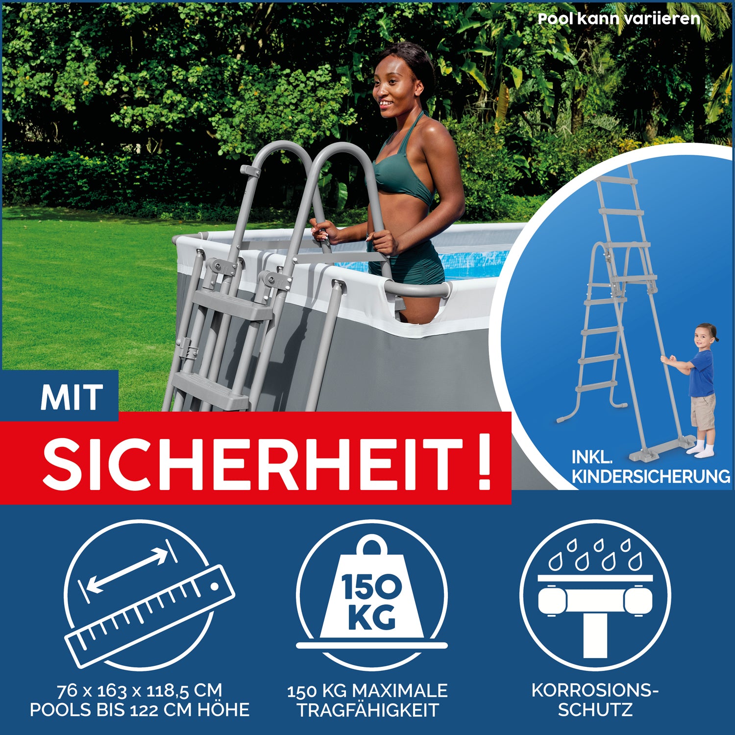Bestway 16’ X 8’ X 48” Portable Set Power Steel Rectangular Swimming Pool