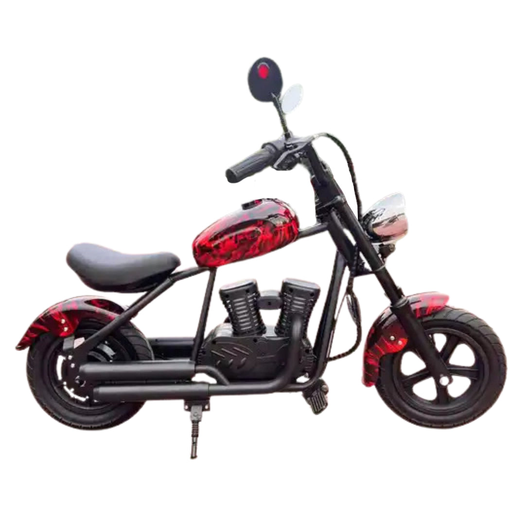 Megawheels Kids Electric Bike Harley Chopper Cruiser 24 v Electric Scooter Bike Red Flames