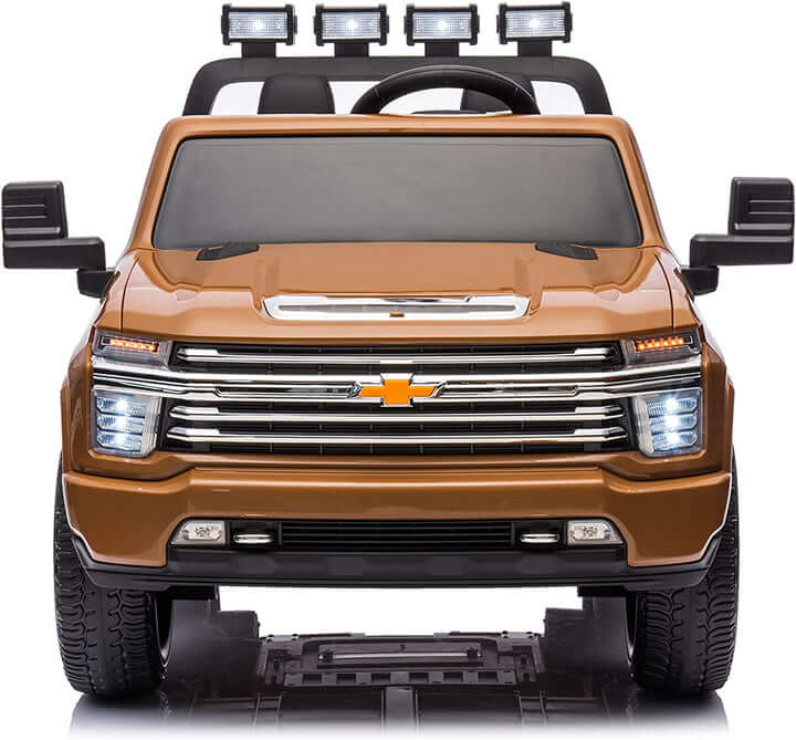 Raf Ride on Licensed Chevrolet Silverado 4WD Jeep 12V Electric Ride on with Trunk & W/Remote Control - Brown