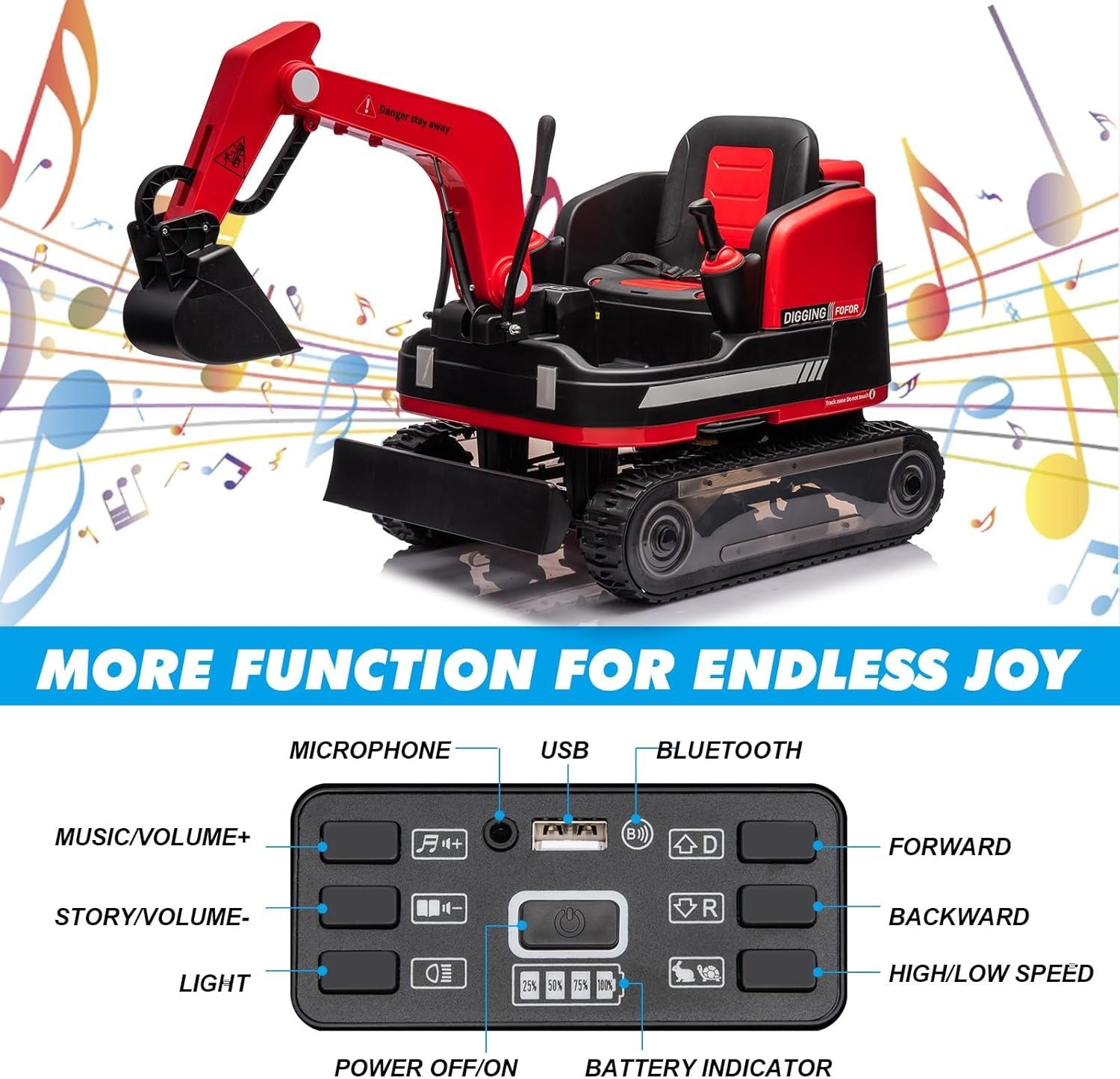 Megastar Electric Crawler Crane Rideon Kids Functional Construction 12 V Toy Car With Rc