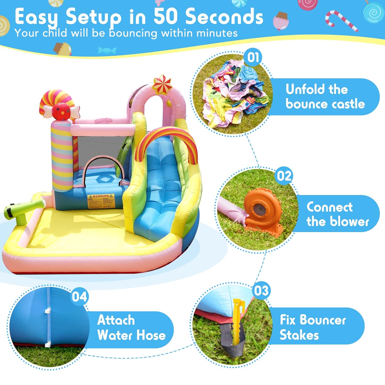 Easy setup of Inflatable Bounce House Water Slide for Kids