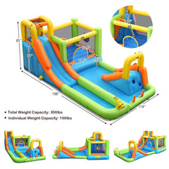 Megastar  Inflatable Water Slide, 7 in 1 Double Long Slide Giant Water Park w/Climbing Wall, Splash Pool, Basketball Rim, Water Slides for Kids Backyard (Water Bounce House Without Air Blower)