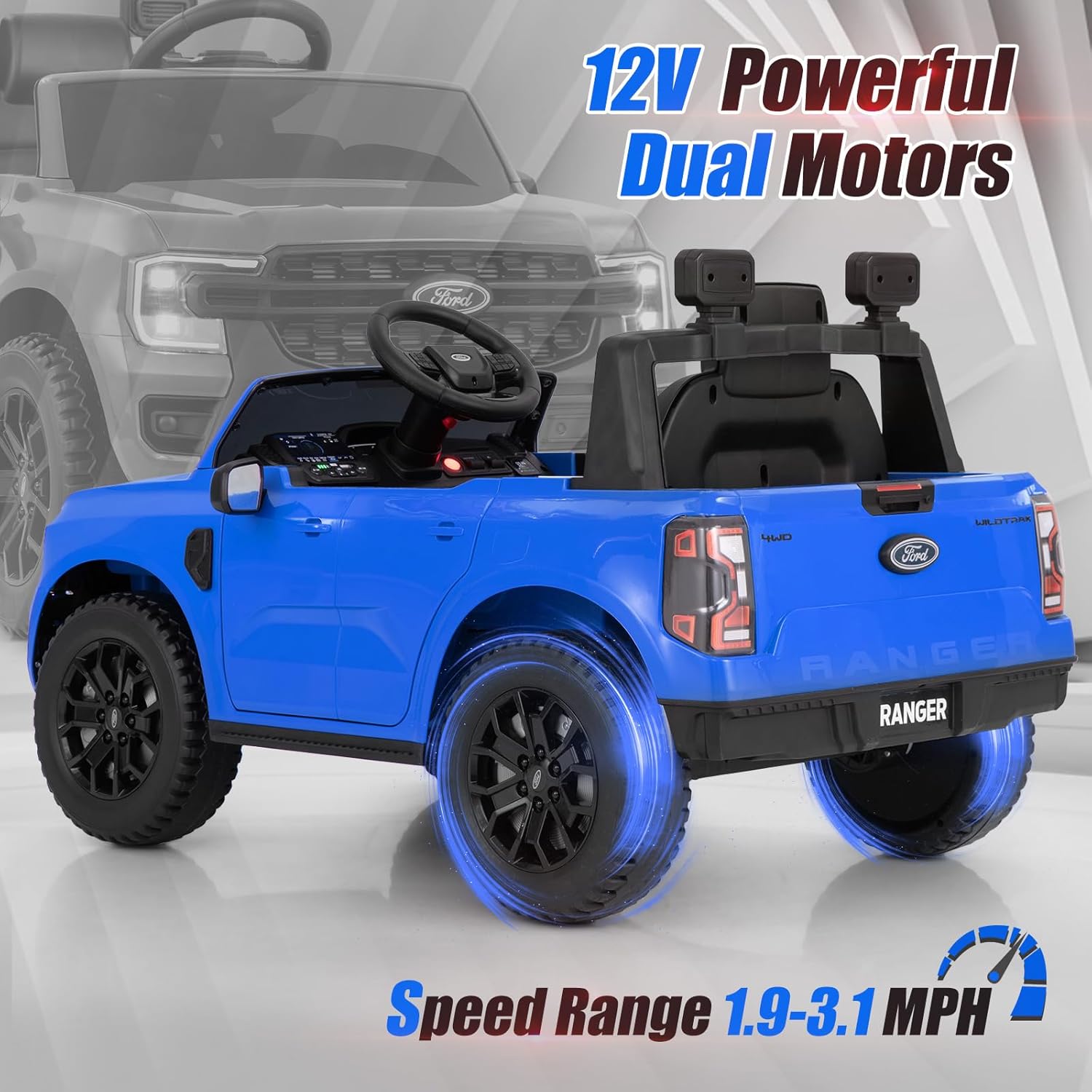 Blue Ford power, motors, and a speed range