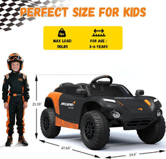 Children's toy car with dimensions and safety information