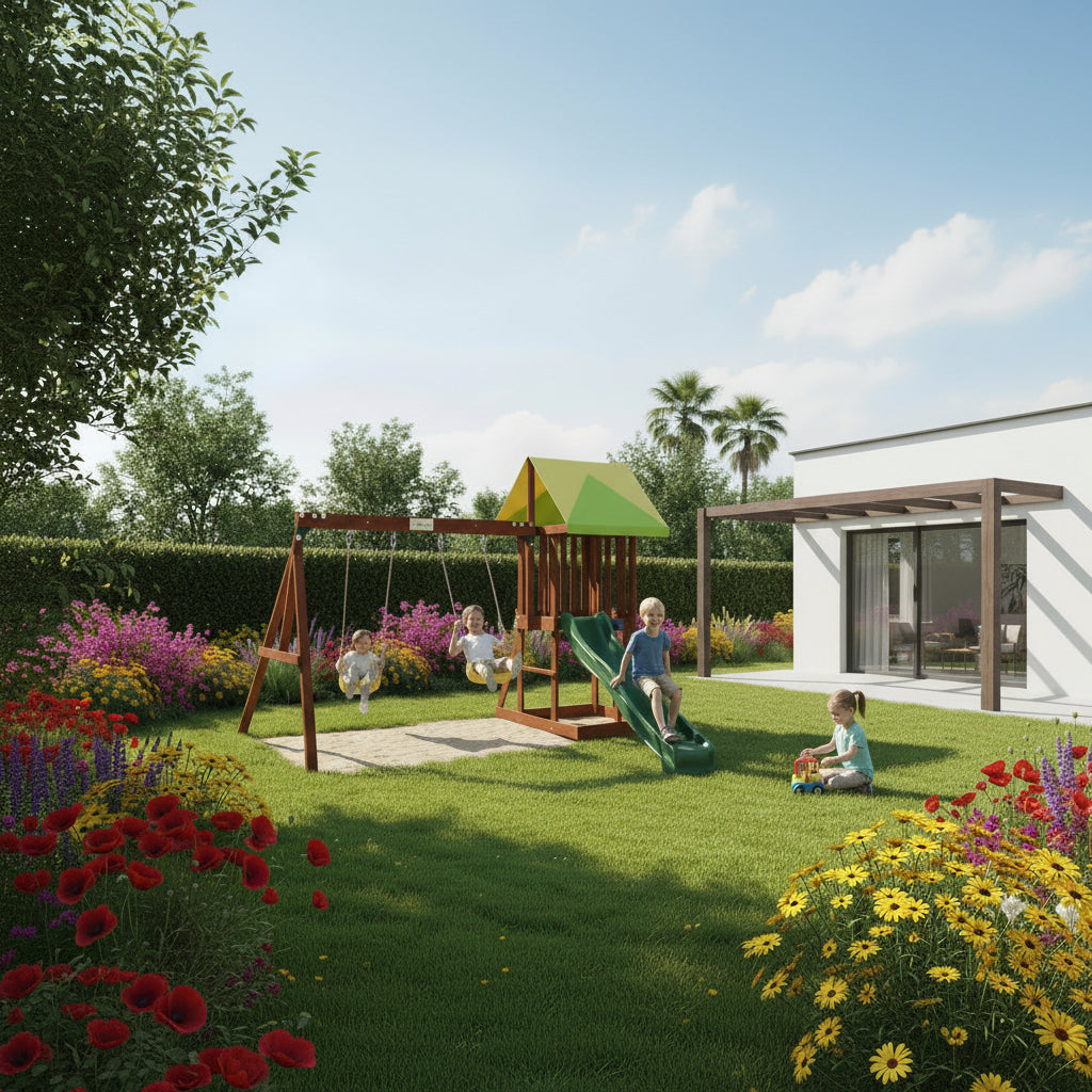 Kiddoro Mighty Jungle Swing Set in garden 