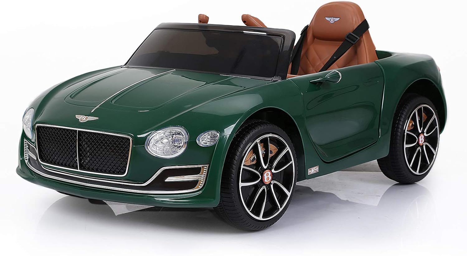 Green toy Bentley car with brown interior 