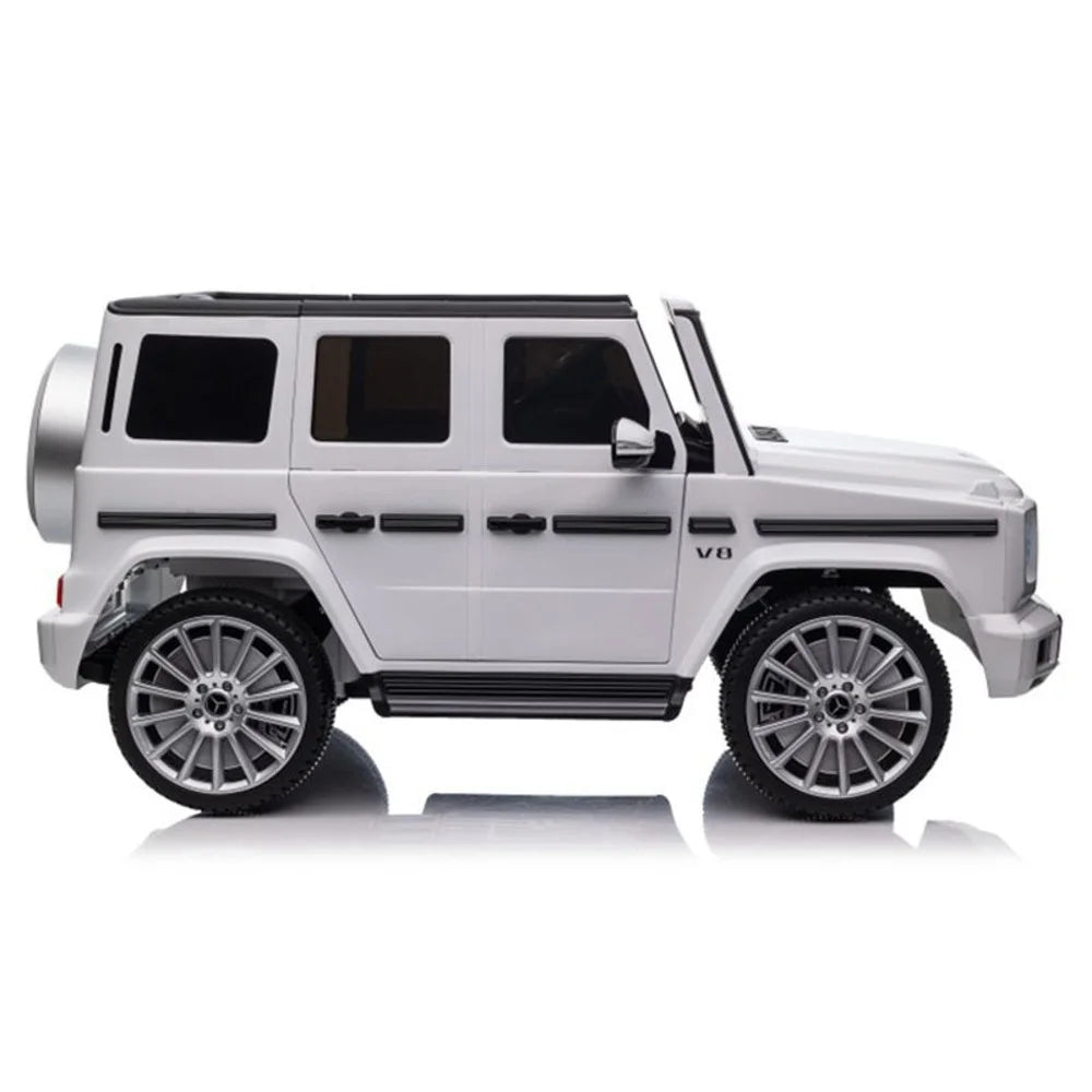 White toy SUV with black accents 