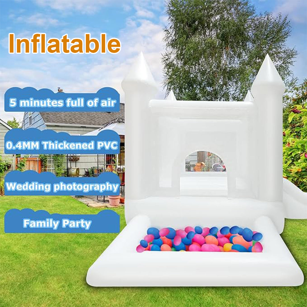 White Inflatable Megastar White Mini Inflatable Bounce House with Ball Pit and Slide ...