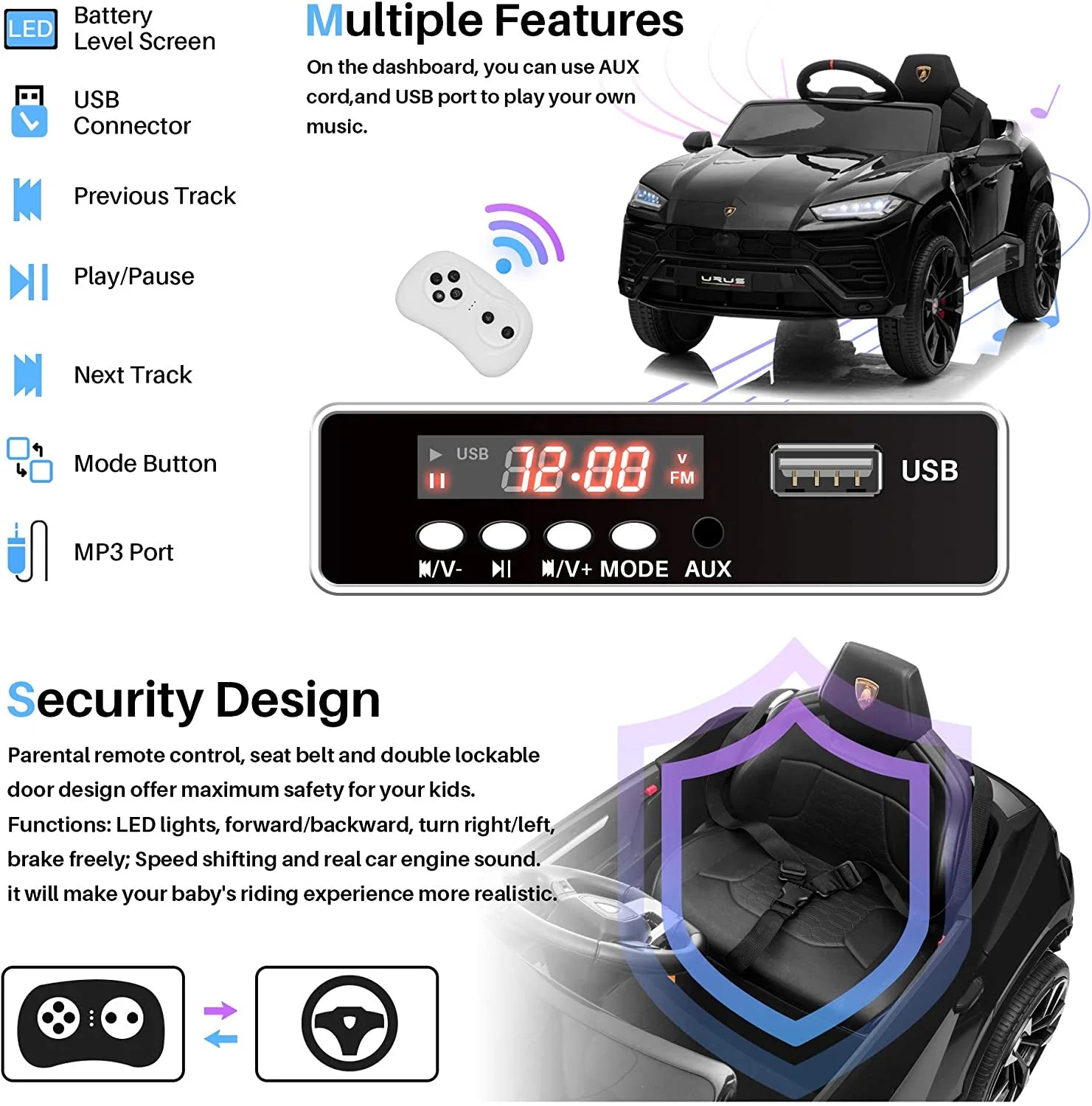 Multi-features of Electric Cars for Kids