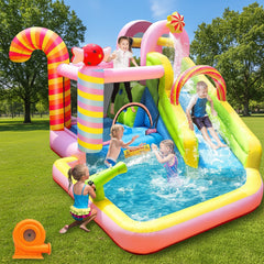 Kids enjoy outdoor Inflatable Bounce House Water Slide activities 
