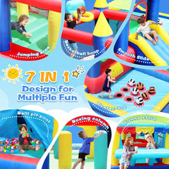 Megastar 7 in 1 Inflatable Sports Fun Bounce House With Slide, Toddler Jump Bouncy Castle With Ball Pit for Indoor Outdoor Birthday Party Gifts Multicolor