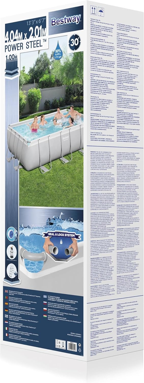 Bestway 16’ X 8’ X 48” Portable Set Power Steel Rectangular Swimming Pool