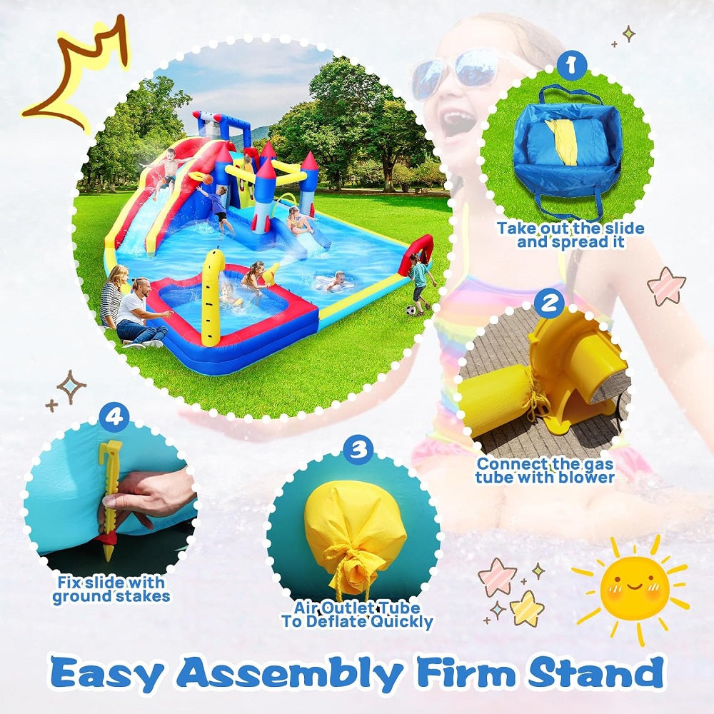 Megastar 10 in 1 Inflatable H20 Water Fight Bounce House Water Park for Kids,Slide Waterslide With Splash Pool & Basketball & Climbing Wall & Dual Pools & Soccer - Includes Blower - 18.92ft X 17.08 Ft X 8.08ft