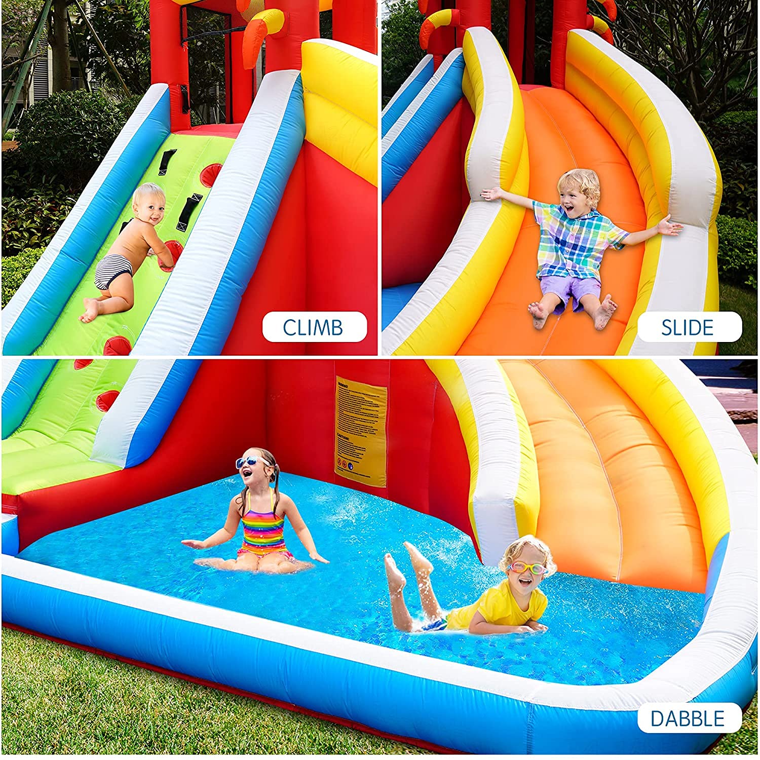 Climbing Wall, Fun Slide and Splash Pool for Kids